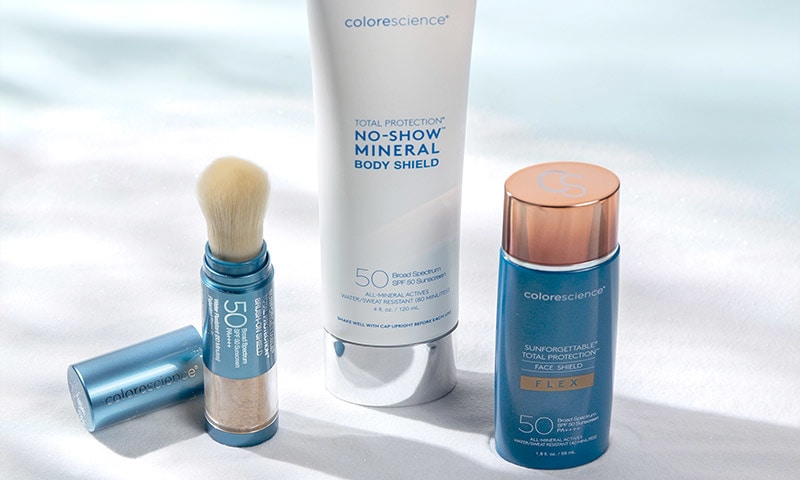 Colorescience sunscreen products in the sand