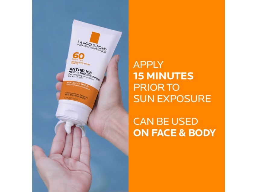 La Roche-Posay Anthelios Melt-In Milk Body & Face Sunscreen SPF 60, Oil  Free Sunscreen for Sensitive Skin, Sport Sunscreen Lotion, Sun Protection 