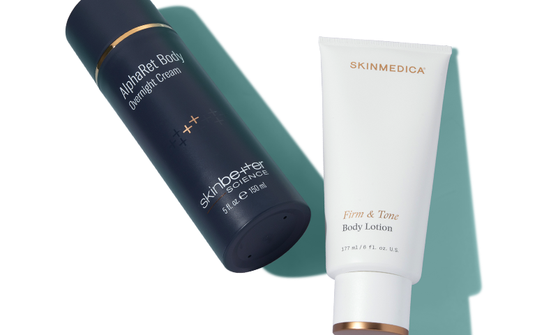 An Epionce body lotion next to a Korres shower oil.