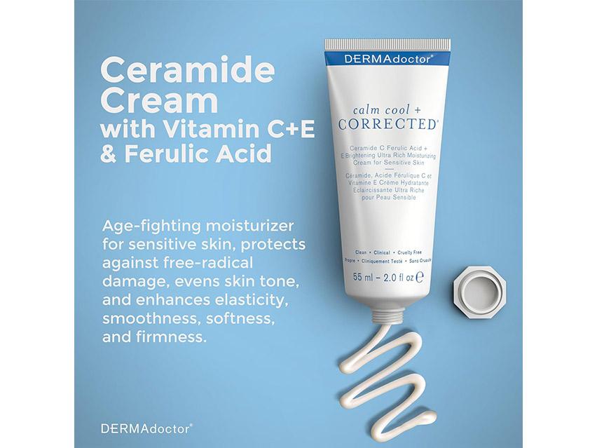 DERMAdoctor Calm Cool + Corrected Ceramide C Ferulic Acid + E Brightening Ultra Rich Moisturizing Cream for Sensitive Skin