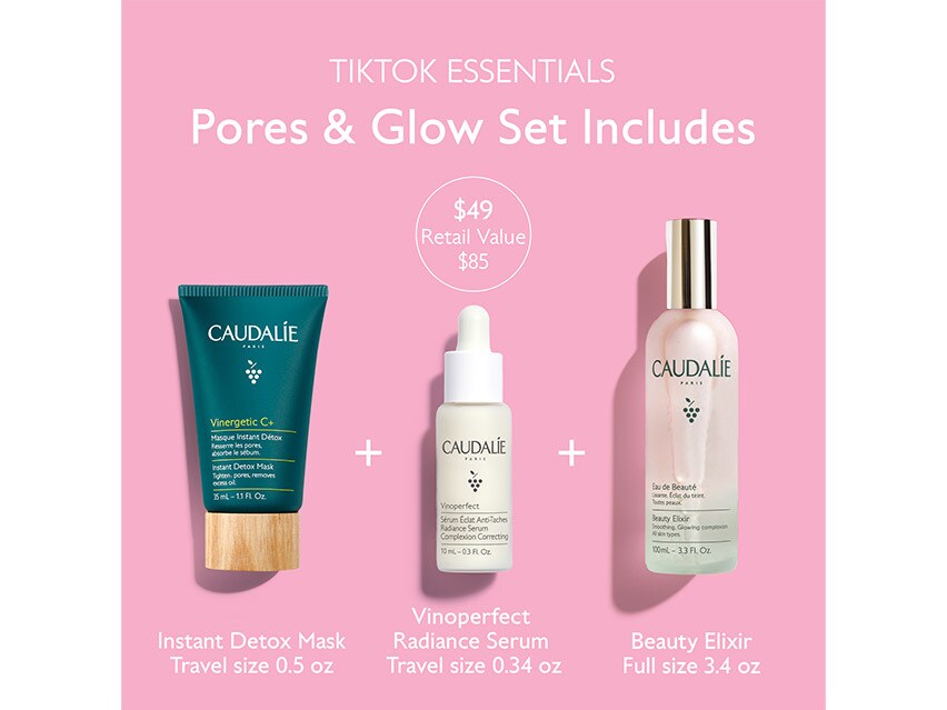 Caudalie Beauty Elixir + Instant Detox Mask + Vinoperfect Serum Gift Set - Limited Edition