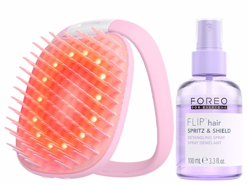 FOREO FLIP LED Hairbrush & Hair Spritz & Shield Duo