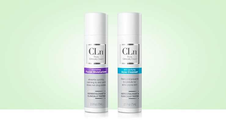 CLn acne products on a green background. Why am I Still Breaking Out? How to Treat Adult Acne with CLn