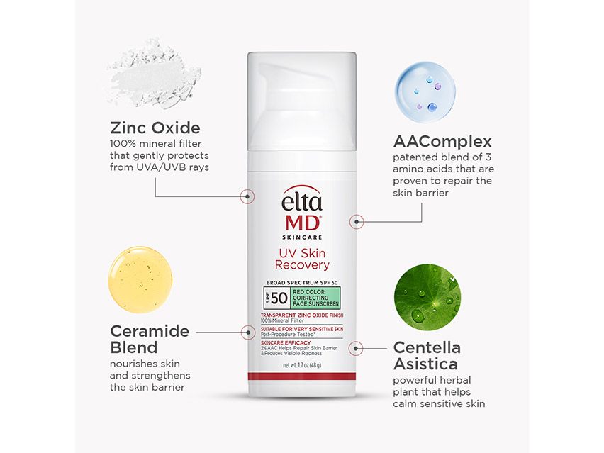 EltaMD UV Skin Recovery Broad Spectrum SPF 50 - Green Tint for Redness