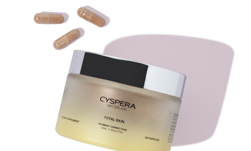A jar of Cyspera supplements