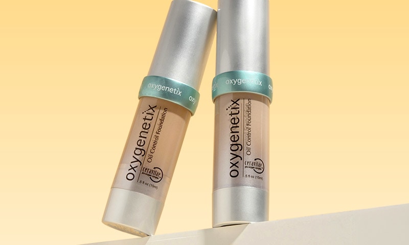 Foundation bottles leaning against each other