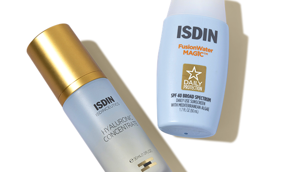 ISDIN Hyaluronic Concentrate Serum and FusionWater Magic SPF 40 Broad Spectrum Sunscreen