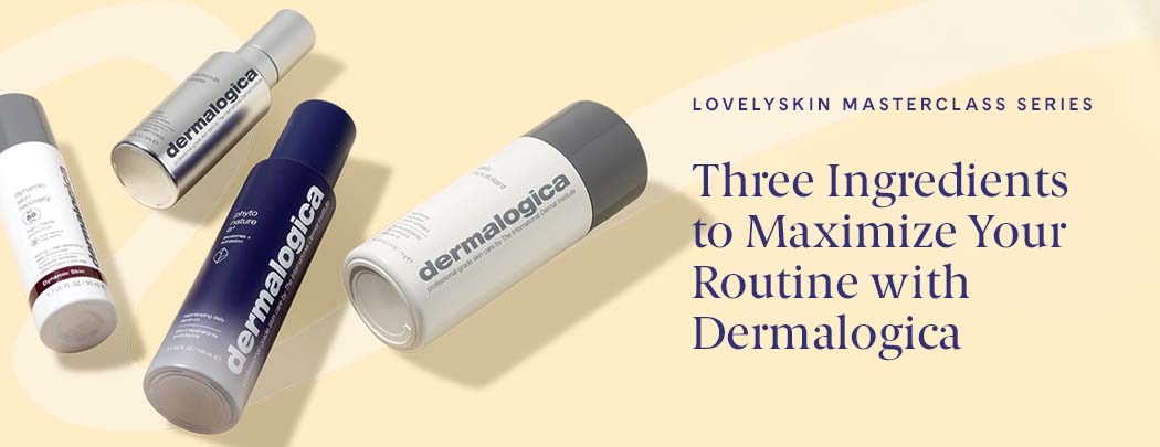 A smattering of Dermalogica products lay over a yellow background.