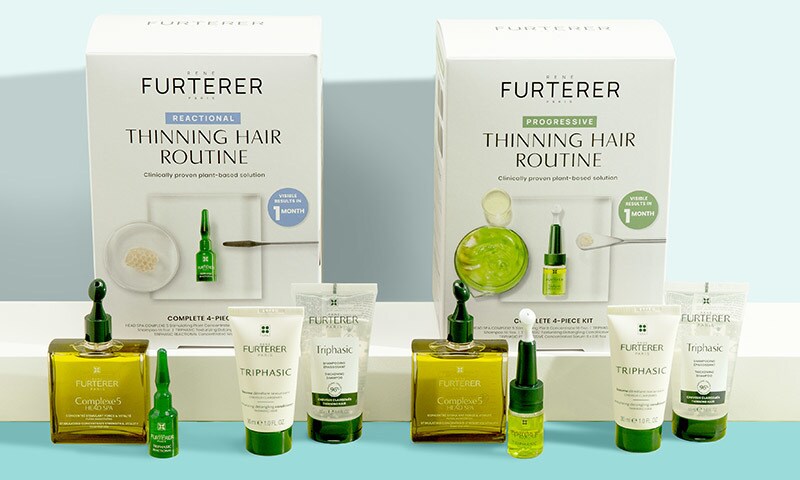 Rene Furterer Triphasic Thinning Hair Routine Sets on platform