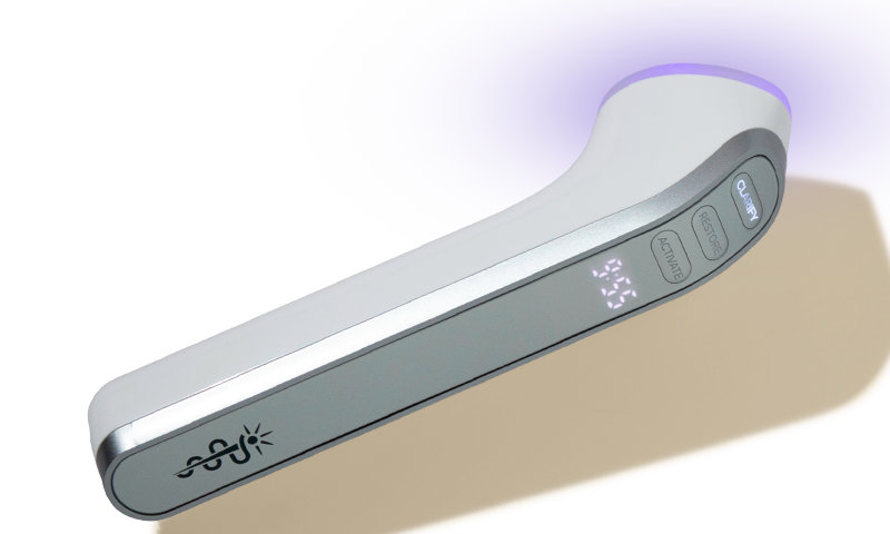 A woman using an anti-wrinkle skin care device.