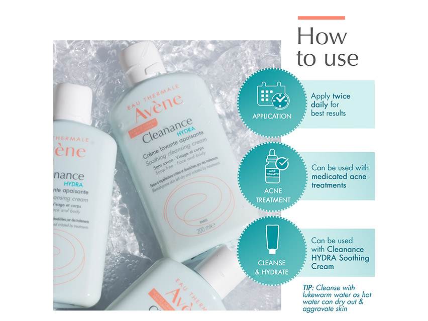 Avene Cleanance HYDRA Soothing Cleansing Cream, Adjunctive Care for Acne  Treatments