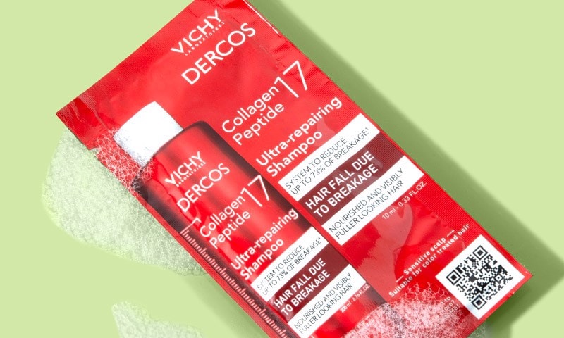 Free Dercos Collagen 17 Peptide Ultra Repairing Shampoo Deluxe Sample with $50 Vichy purchase