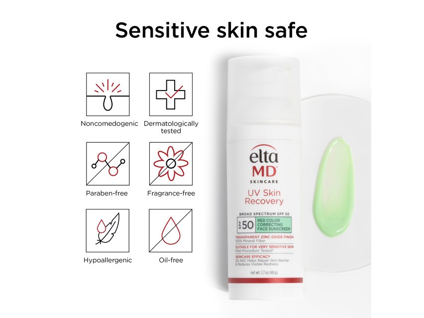 EltaMD UV Skin Recovery Broad Spectrum SPF 50 - Green Tint for Redness