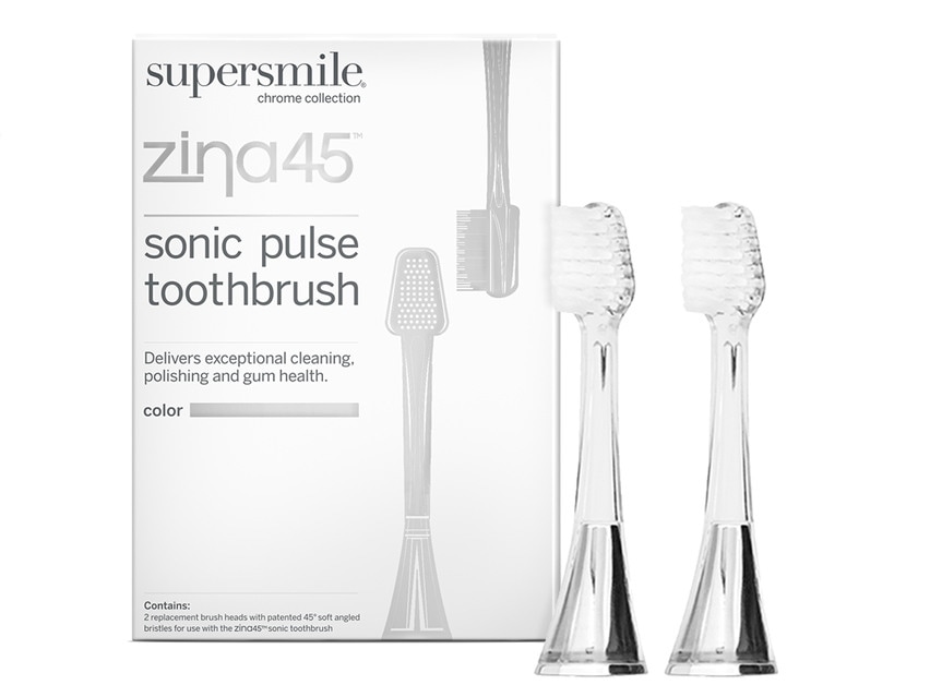Supersmile Zina45 Sonic Pulse Toothbrush Replacement Heads - 2 Pack - Silver