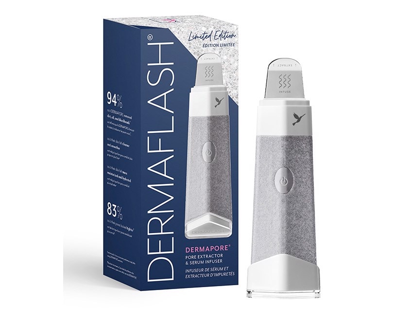 DERMAFLASH DERMAPORE Ultrasonic Pore Extractor & Serum Infuser - Silver Sparkle - Limited Edition