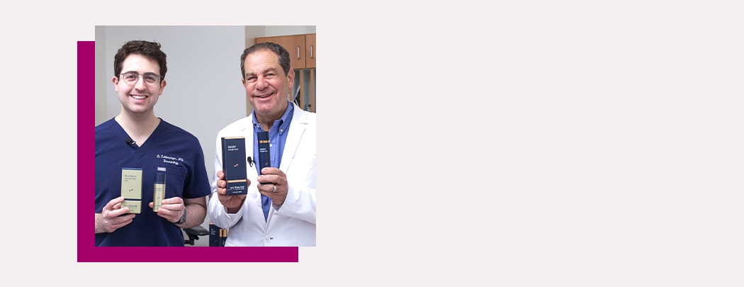 Board-certified dermatologists Drs. Joel and Daniel Schlessinger stand together while holding Alto Advanced Serum and AlphaRet Overnight Cream.