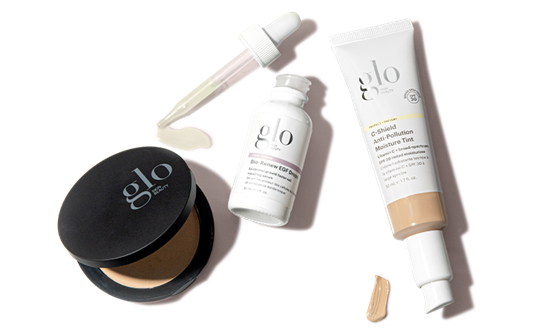 Glo Skin Beauty Pressed Base, C-Shield Anti-Pollution Moisture Tint and Bio-Renew EGF Drops