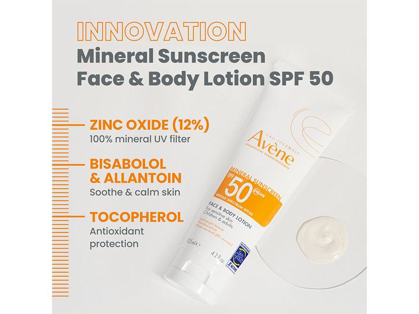 Avene Mineral Sunscreen Broad Spectrum SPF 50 Face &amp; Body Lotion