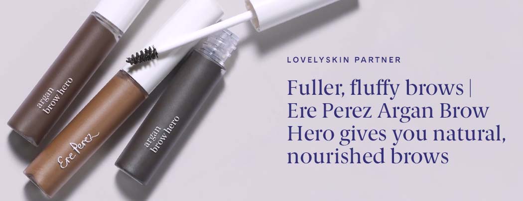 Three tubes of Ere Perez Argan Brow Hero lay next to one another. One has its lid off. All shades are shown.