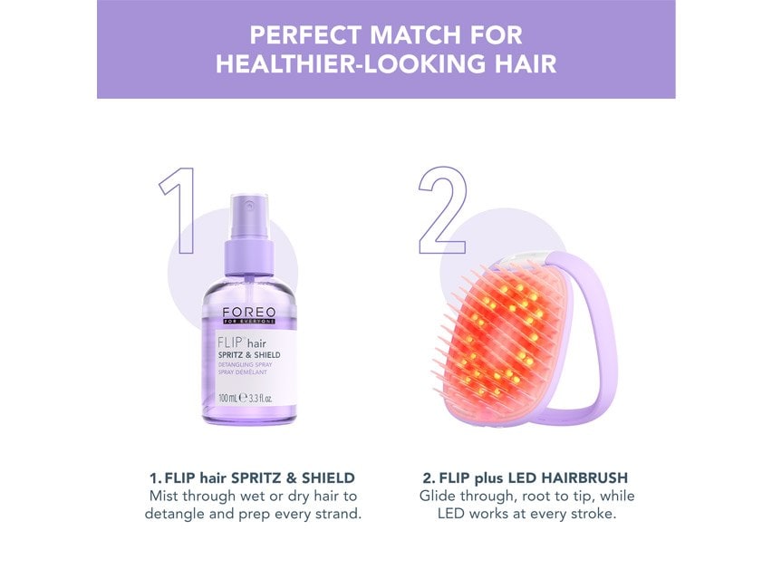 FOREO FLIP plus LED Hairbrush &amp; Hair Spritz &amp; Shield Duo