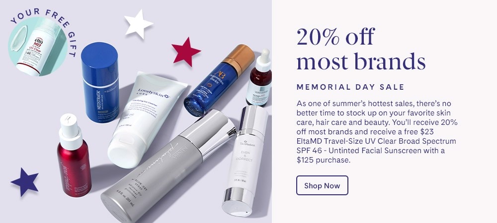 20% off most brands Memorial Day Sale + free $23 EltaMD Travel-Size Gift