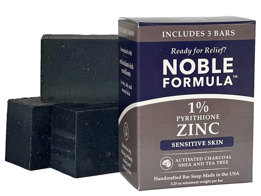 Noble Formula Activated Charcoal, Shea & Tea Tree 1% Pyrithione Zinc (ZnP) Soap - 3 Pack