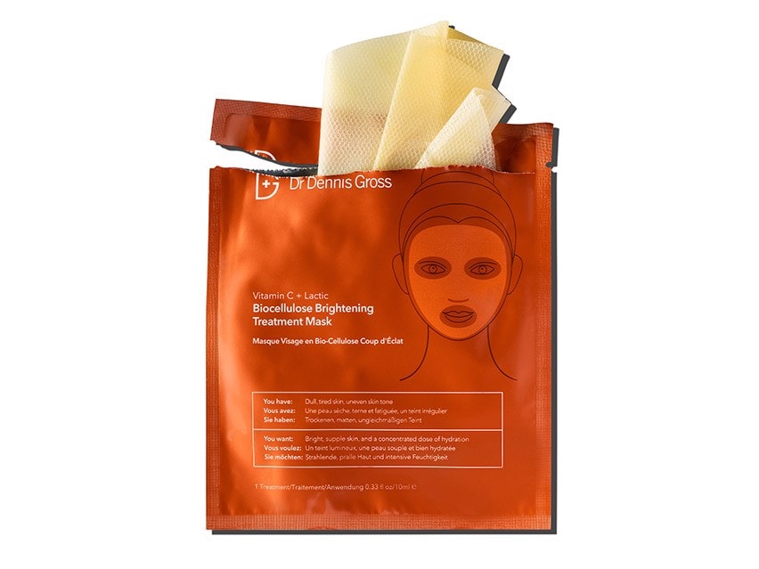 Dr. Dennis Gross Skincare Vitamin C Lactic Biocellulose Brightening Treatment Mask - 4 Pack