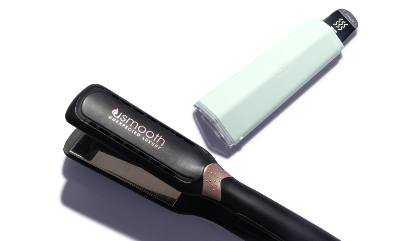 A USmooth hair straightening iron and Dermaflash face tool
