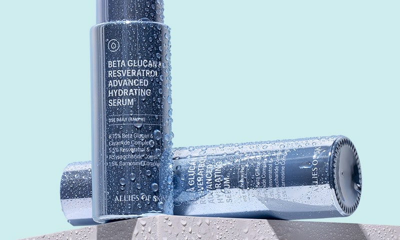 Serum bottle covered in water droplets