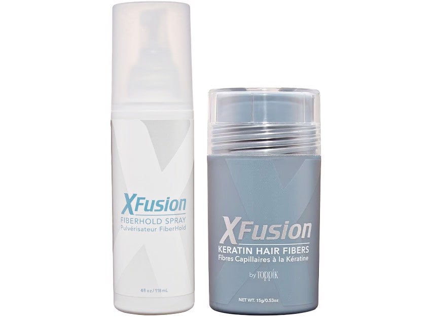 XFusion Keratin Hair Fibers & FiberHold Spray Duo - Light Brown - 0.53 oz