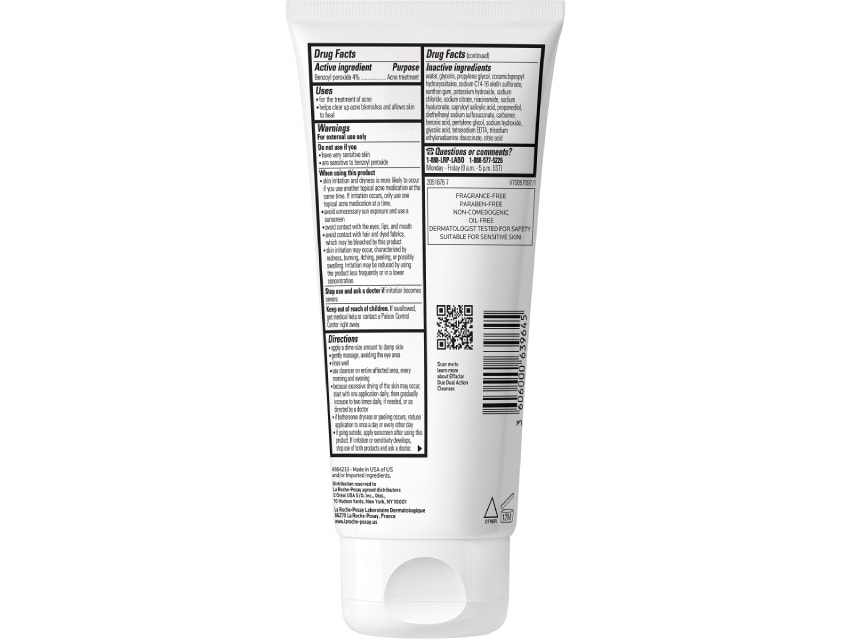 La Roche-Posay Effaclar Dual Action Acne Face Wash With 4% Benzoyl Peroxide