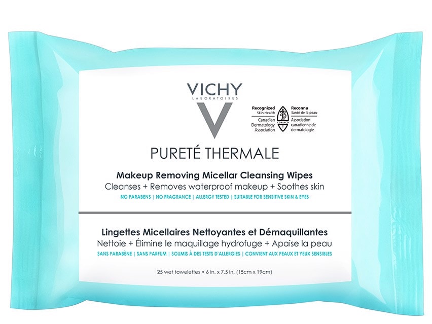 Vichy Pureté Thermale 3-in-1 Micellar Cleansing Water Makeup Remover Wipes with Vitamin E