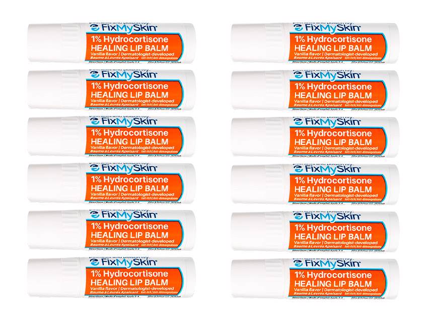 FixMySkin 1% Hydrocortisone Healing Lip Balm – Vanilla – Pack of 12