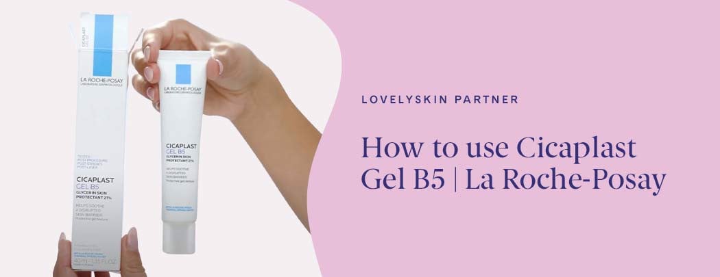 Two hands holding a tube of La Roche-Posay Cicaplast Gel B5 Skin Protectant and its carton in the other.