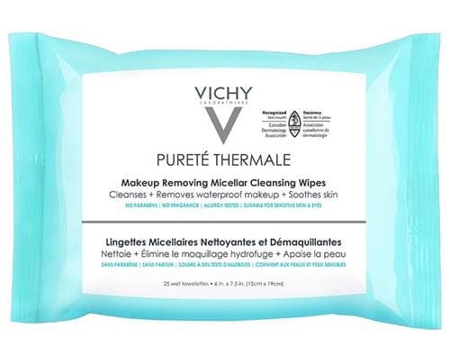Vichy Purete Thermale 3-in-1 Micellar Cleansing Water Makeup Remover Wipes with Vitamin E
