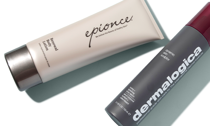 An exfoliating body scrub and body oil.