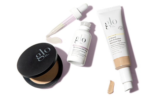 Glo Skin Beauty Pressed Base, C-Shield Anti-Pollution Moisture Tint and Bio-Renew EGF Drops